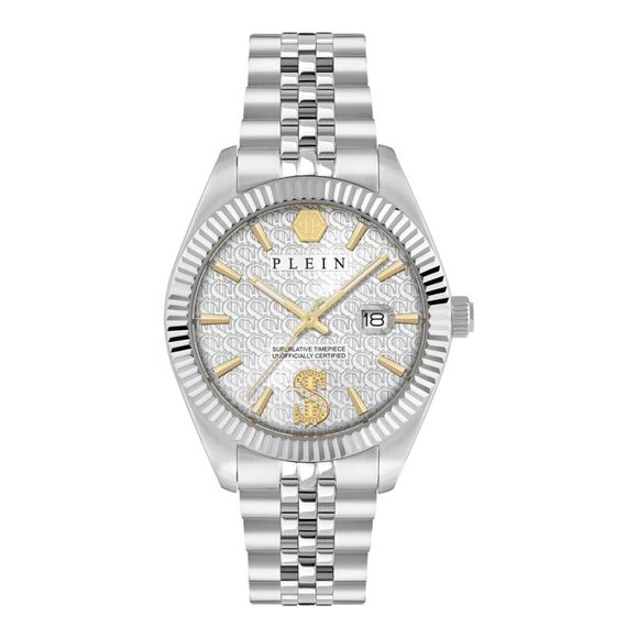 Philipp Plein Date Superlative Crystal Watch Silver Mens
